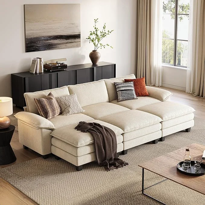 Artisan LINSY HOME Modular Sectional Sofa - 123 Inch Oversized Corduroy Cloud Couch with Movable Ottoman Soft Modern Comfy Sofa Set for Living Room Apartment Office BeigeAbout ThisOverview Refined