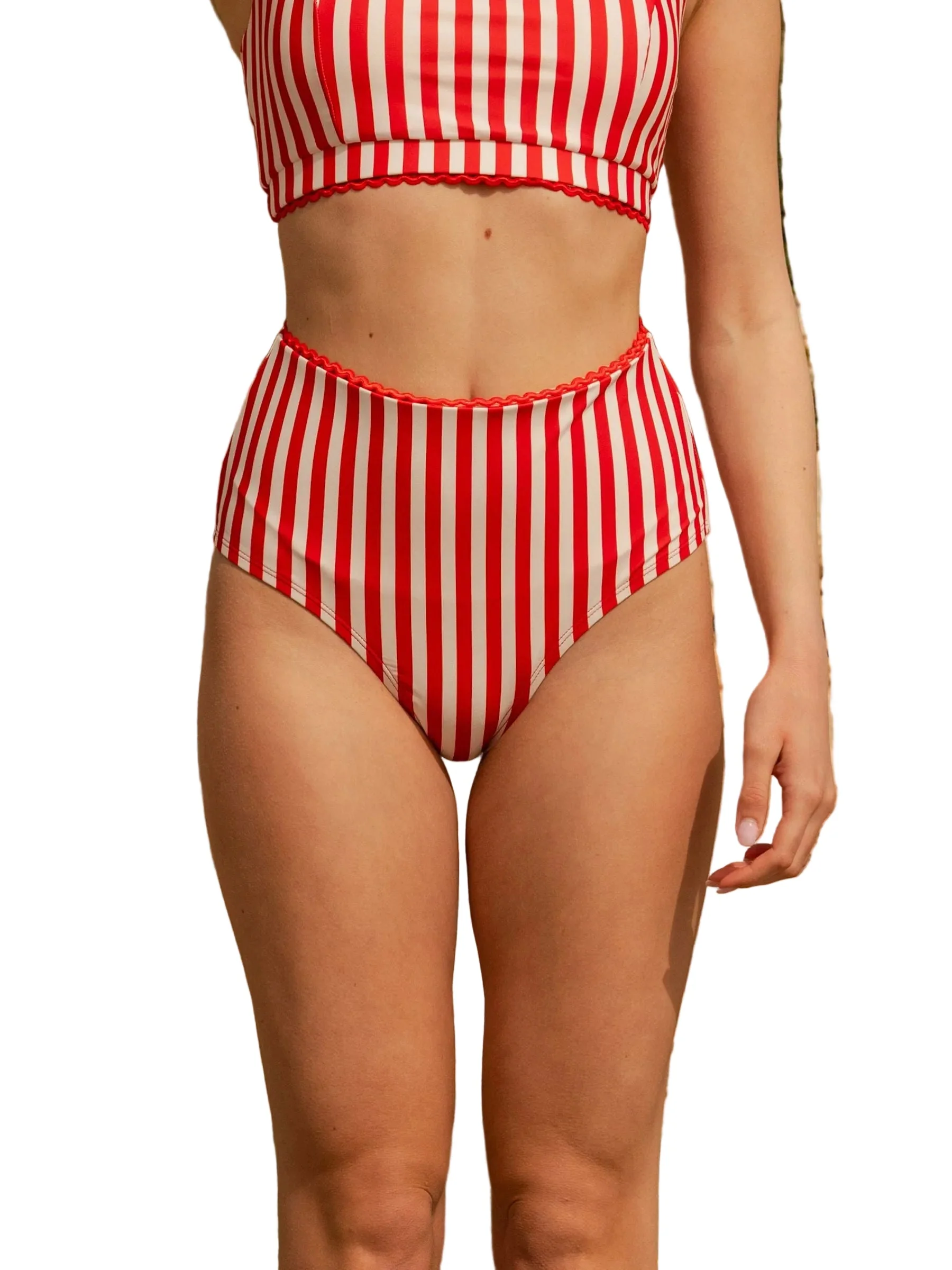 Contemporary Vertical Red Stripe High-Waist Bottom Durable