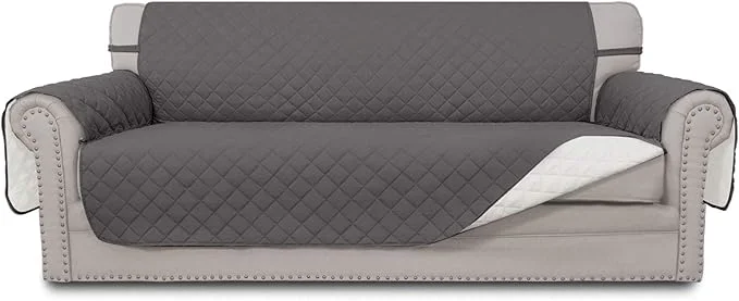Top-Quality Easy-Going Reversible Oversized Couch Cover for 3 Cushion Couch Sofa Cover for Dogs Water Resistant Furniture Protector Cover with Foam Sticks for Pet Oversized Sofa Gray Ivory About ThisOverview Premium Material