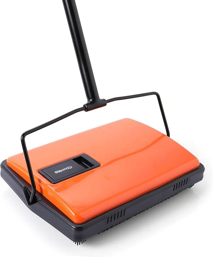 Long-Lasting Manual Carpet Sweeper for Pet Hair - Rotating Brush Floor Sweeper Lightweight Push Broom for Classroom Rugs Non-Electric Lint Crumb Cleaner Easy-Dump Dustbin No Batteries NeededAbout ThisOverview Efficient