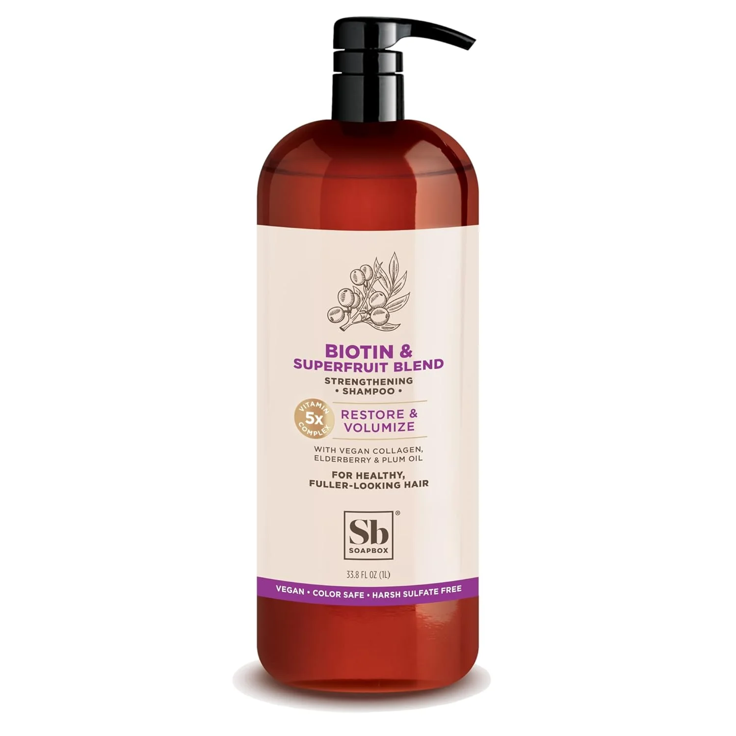 Natural Soapbox Biotin Shampoo Biotin Collagen Super Fruit Shampoo for Thin Fine Thinning Hair Volumizing Repairing to Promote Hair Growth Strength Fullness 1 Liter Pump Bottle Contemporary