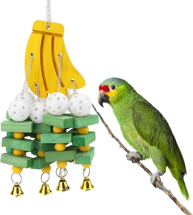 Certified Hypeety Large Parrot Hanging Swing Toy Bells Chew Toy Colorful Hanging Wood Fine Crafted