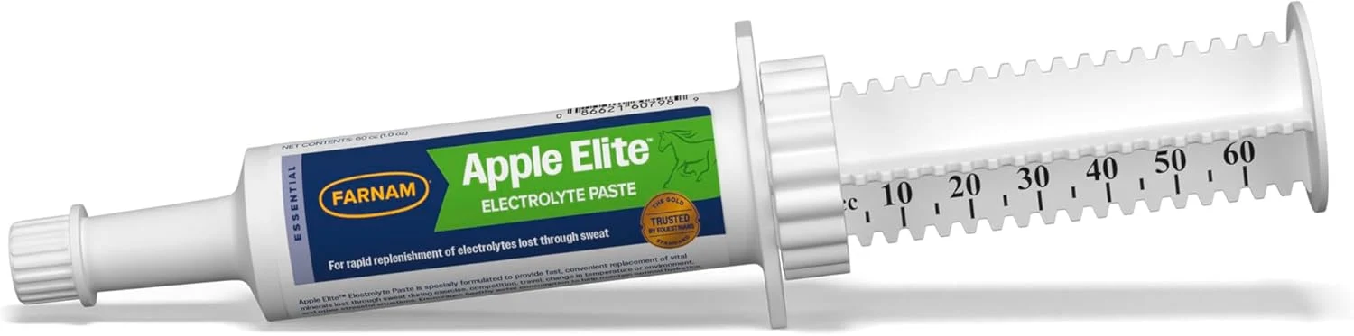 Easy-to-Use Farnam Apple Elite Electrolyte Paste Supplement for Horses Replaces Vital Minerals Encourages Hydration No Added Sugar 60 cc syringe Top-Quality