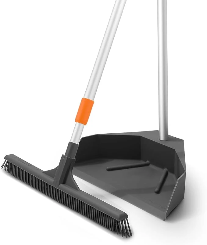 Specialty Superio Silicone Broom - Carpet Rake with 35 Long Handle Dustpan Set - Rubber Broom for Pet Hair on Carpet Hardwood Floors Stand-Up Dustpan with Aluminum Handle - GrayAbout ThisOverview Superior