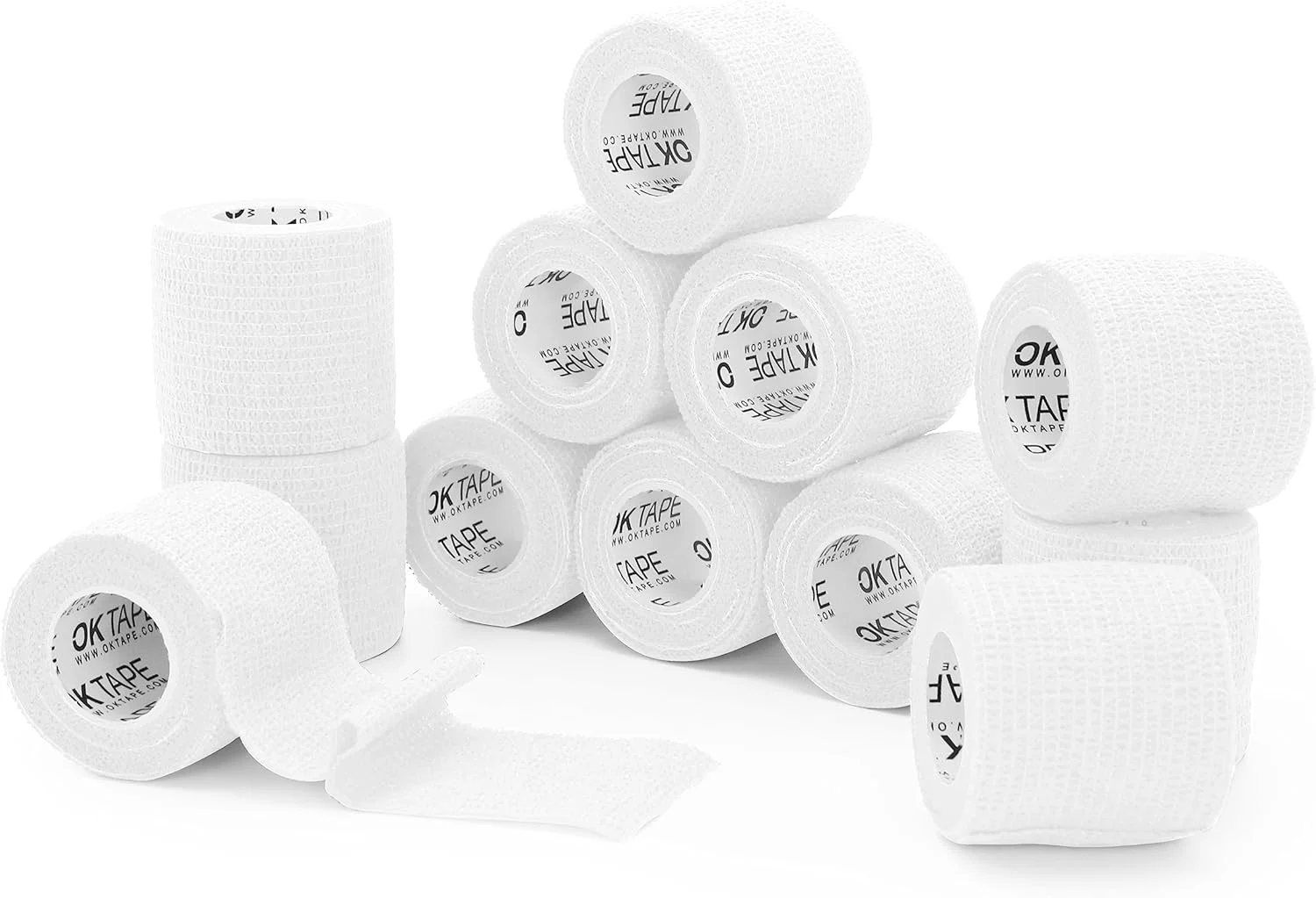 Trendy OK TAPE Self Adherent Cohesive Bandages Wrap 12Packs 2 Inches X 5 Yards Non-Woven Self Adhesive Athletic Sports wrap Tape Vet Wrap Bandages Tape for Thumb Finger Wrist Ankle White Fast