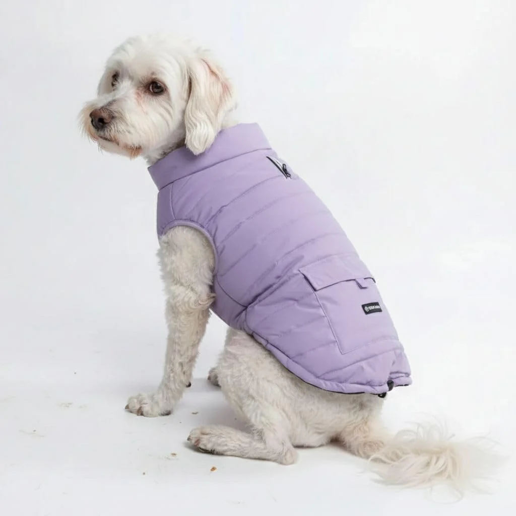 High-End Spark Paws Dog Winter Jacket - Water-Resistant Warm Fleece Interior Lilac M for Medium Large Dogs Minimalist