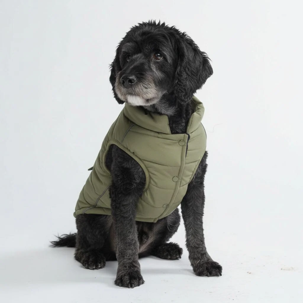 Reusable Spark Paws Dog Winter Jacket Olive – Water-Resistant Windproof Fleece-Interior Reflective Coat Size L Solid