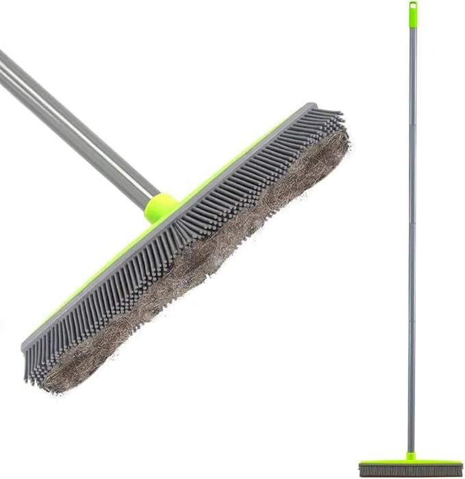 Fast LandHope Push Broom Long Handle Rubber Bristles Sweeper Squeegee Edge 59 inches Non Scratch Bristle Broom for Pet Cat Dog Hair Carpet Hardwood Tile Windows Clean Water Resistant Multi Segment Handle About ThisOverview Classic