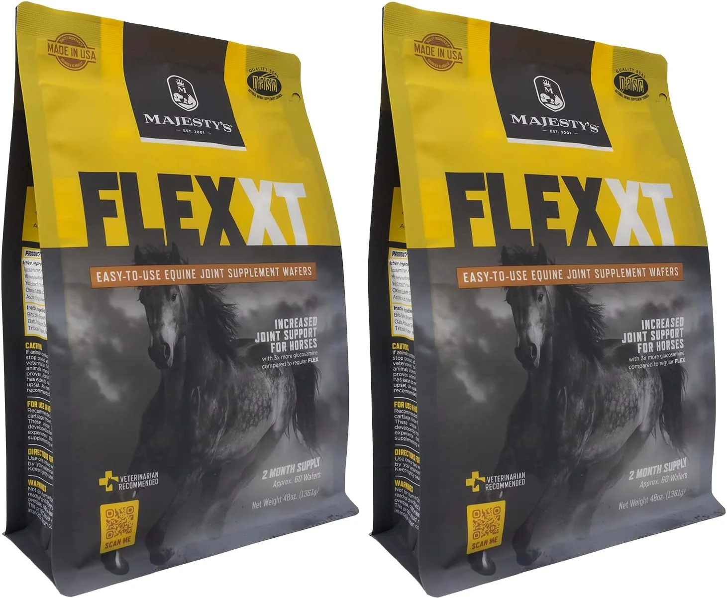 Clean Majesty's Flex XT Wafers - Superior Horse Equine Joint Support with Increased Supplement Levels - Glucosamine MSM Yucca Vitamin C Regular 2 Pack 120 Count Total Functional