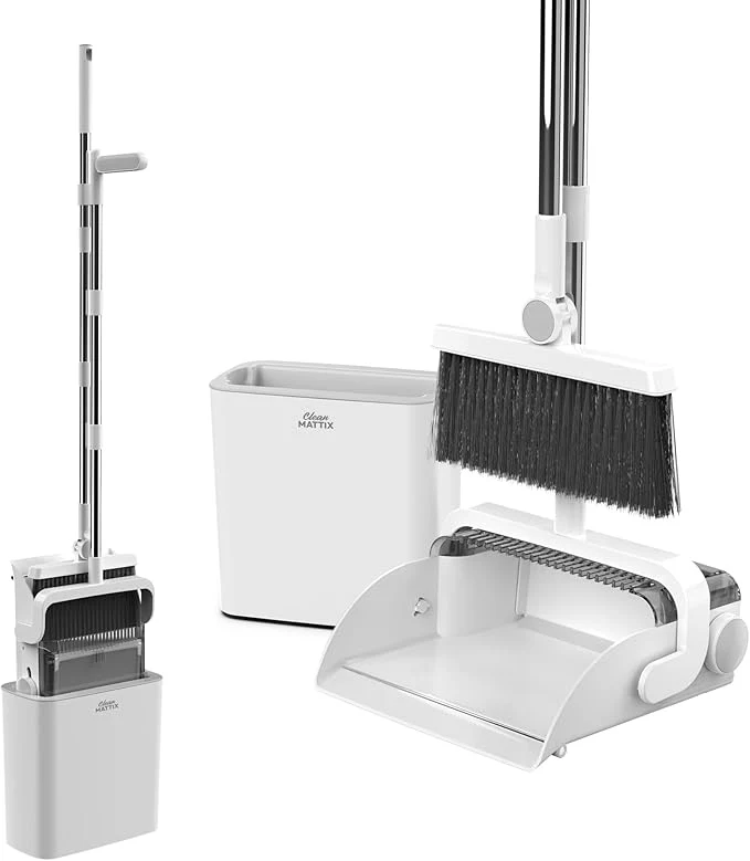 Reliable DustDockPro Broom and Dustpan Set with Trashcan - Long Handle Upright Dust Pan with Teeth Comb Angled Bristles for Pet Hair Removal Compact Cleaning Kit for Kitchen Home Tiles Hard FloorsAbout ThisOverview Traditional