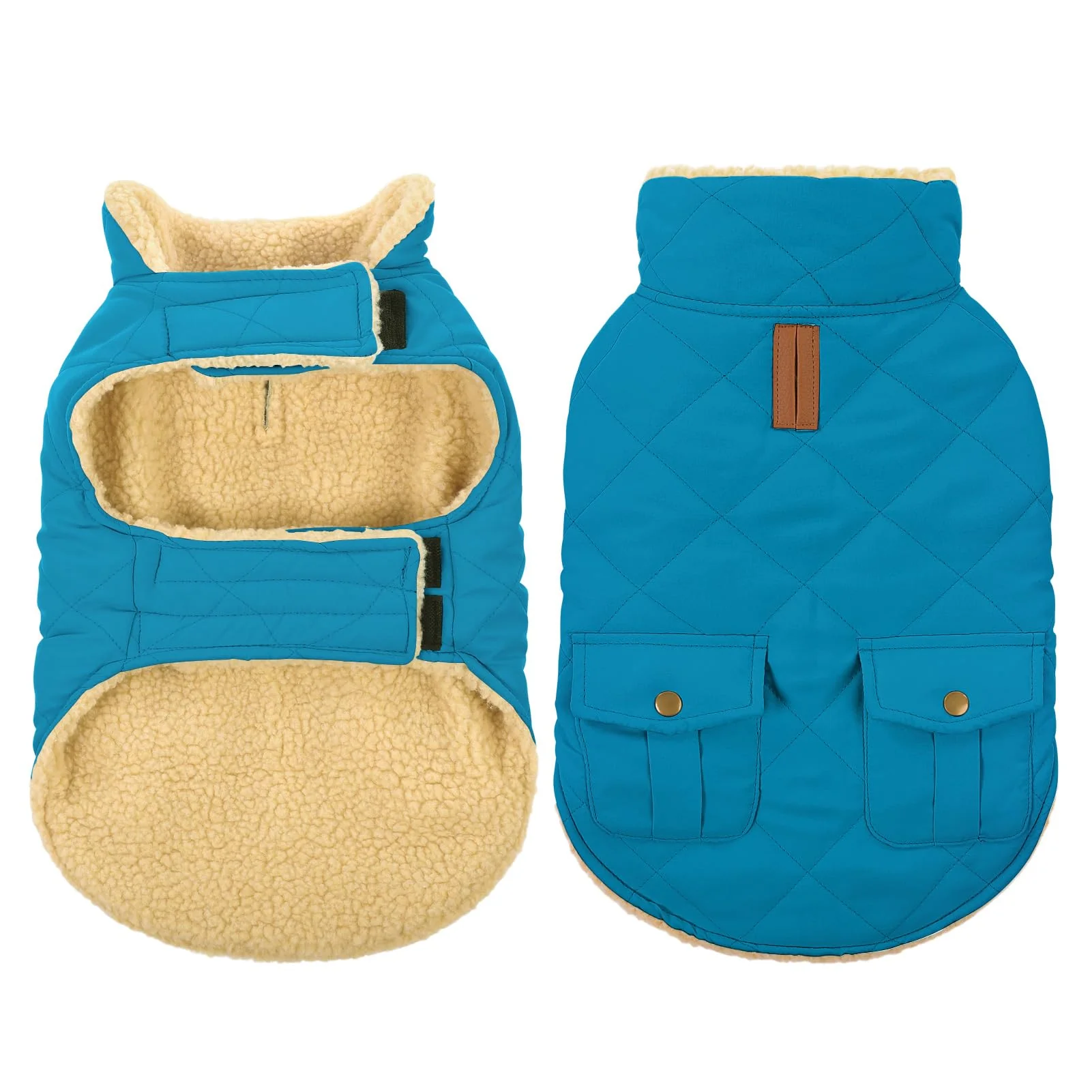 Unique Queenmore Dog Winter Coat Warm Puffer Jacket with Plush Sherpa Lining Waterproof Windproof — Blue XL Selected