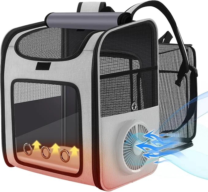 Recyclable Cat Backpack Carrier with Built-in Cooling Fan Heating Pad Expandable Pet Expertly Made