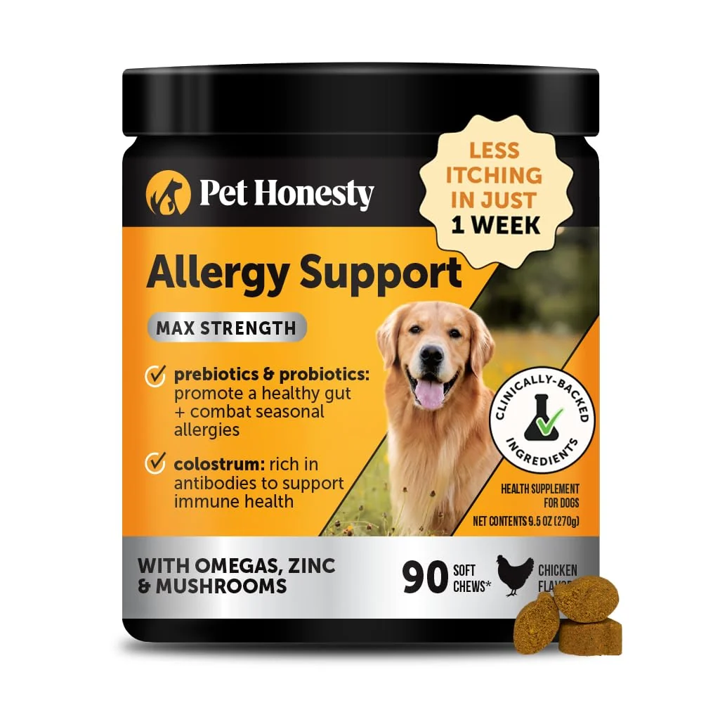 Classic Pet Honesty Dog Allergy Itch Relief Max Strength Chews – Probiotics Omegas Chicken 90ct Clean