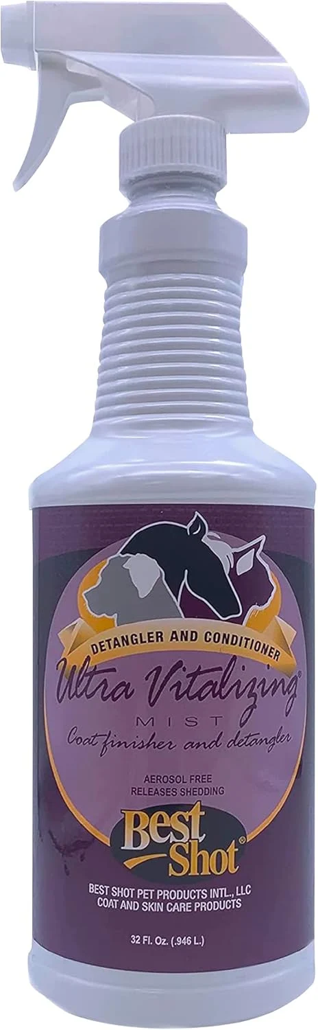 Enhanced Shot Ultra-Vitalizing Mist Detangler and Conditioner with Pet Coat Release Technology Moisturizing Conditioner for Dogs Cats and Horses Hypoallergenic 32 Oz. Comfortable