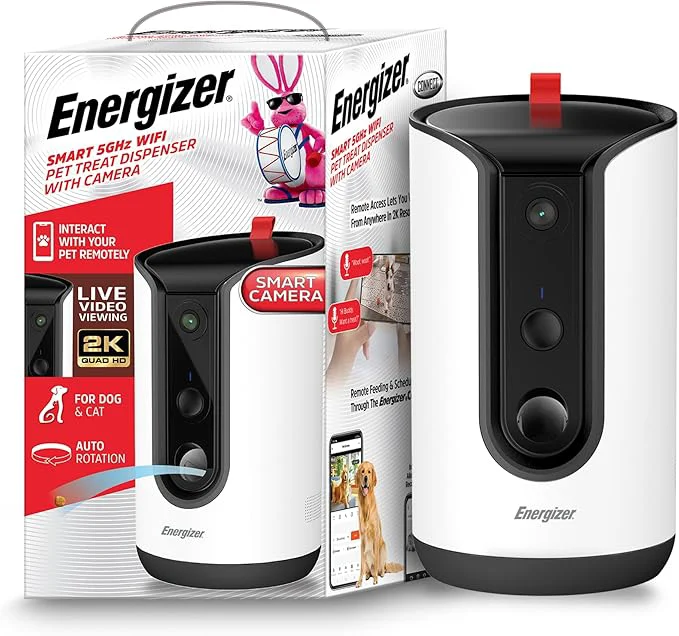 Superior Energizer Smart Pet Treater with 2K Video Camera 2-Way Audio Night Vision 5 Ghz 2.4 Ghz Dual Band Wi-Fi Motion Tracking Recorded Messages Dogs Cats Remote Feeding Cloud MicroSD Card StorageAbout ThisOverview Natural