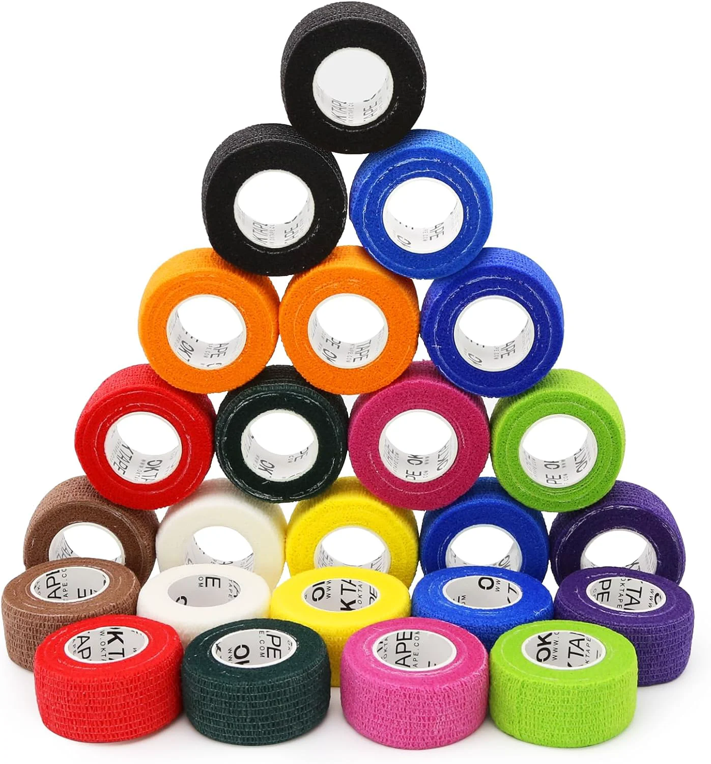 Exclusive OK TAPE Self Adherent Cohesive Bandages Wrap - 24Packs 1 x 5 Yards Non-Woven Self Adhesive Bandage Wrap for Thumb Finger Wrist Ankle Vet Wrap Bandages Tape Mixed Colors Smooth