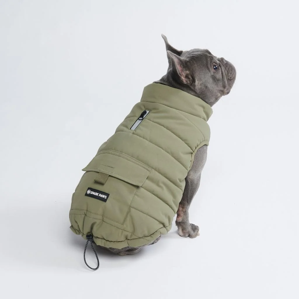 Unique Spark Paws Dog Winter Jacket Olive XL – Water-Resistant Reflective Fleece-Interior for Medium Large Dogs Effective