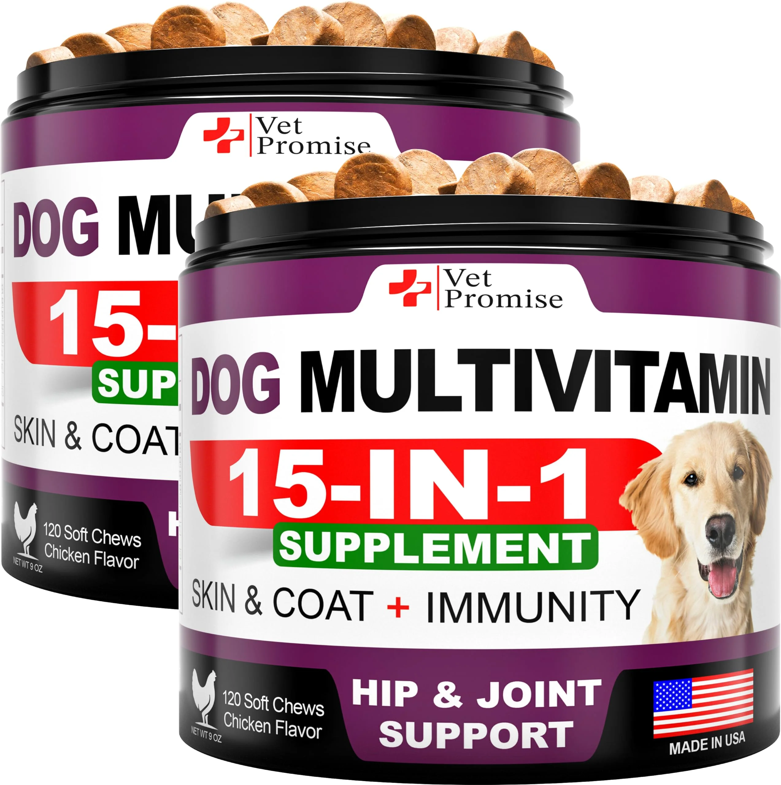 Excellent Vet Promise 2-Pack Dog Multivitamin Chewables with Glucosamine – Joint Support Powerful
