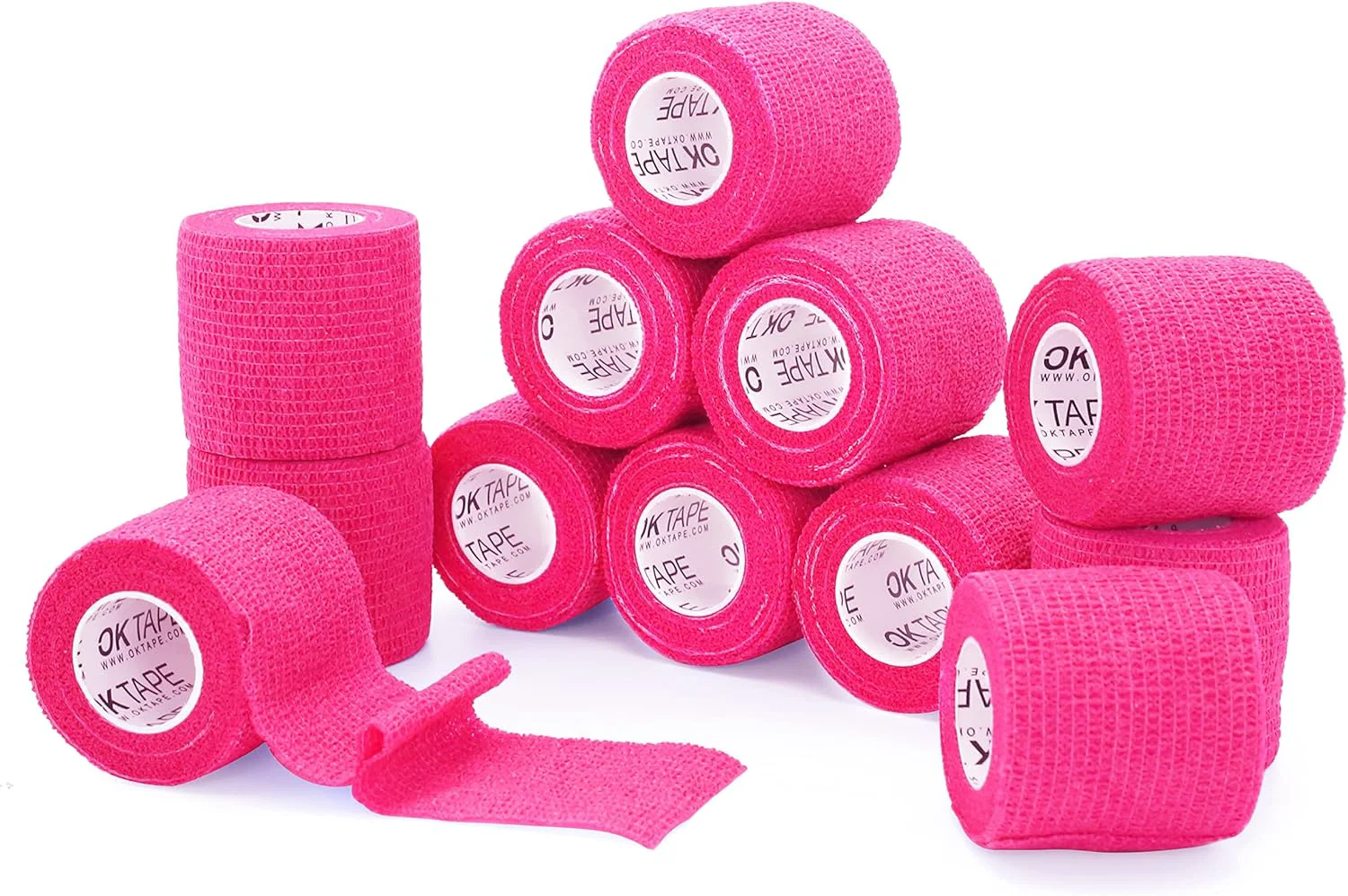 Detailed OK TAPE Self Adherent Cohesive Bandages Wrap - 12Packs 2 x 5 Yards Non-Woven Self Adhesive Bandage Wrap for Thumb Finger Wrist Ankle Vet Wrap Bandages Tape Bright Pink Smooth