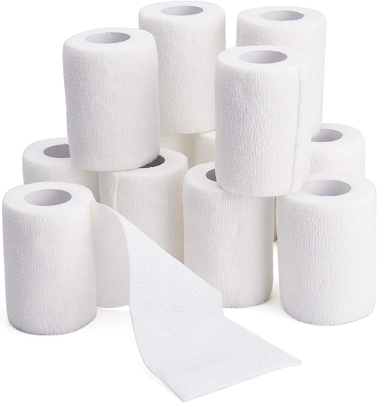 Stylish TOBWOLF 12PCS Self Adhering Bandage 3 x5yd 7.5cmx4.5m Cohesive Elastic Bandage Wrap Gauze Roll Breathable Sports Tape Medical Wrap for Wrist Ankle Knee Leg Sprains Swelling - White Refined