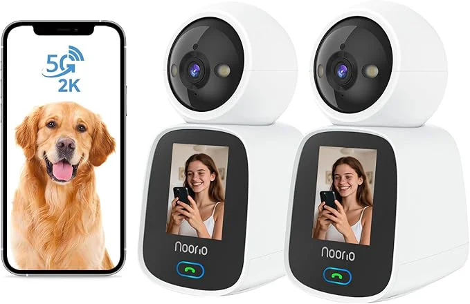 Lightweight Noorio 5G Two Way Video Calling Camera One Click Call 2K Pet Camera with Phone App 360° PTZ Dog Cam with Speaker Color Night Vision 2.4 Inch Screen CL200 2PcsAbout ThisOverview Original