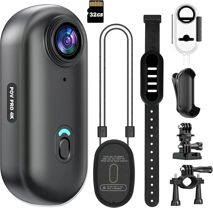 Organic 4K Mini WiFi Action Camera 32GB Thumb POV Portable Body Cam Wearable Video Recorder with IPX7 Waterproof Underwater Camcorder Helmet Mount Magnetic Sport DV for Bike Cycling Pet Vlogging Black About ThisOverview Green