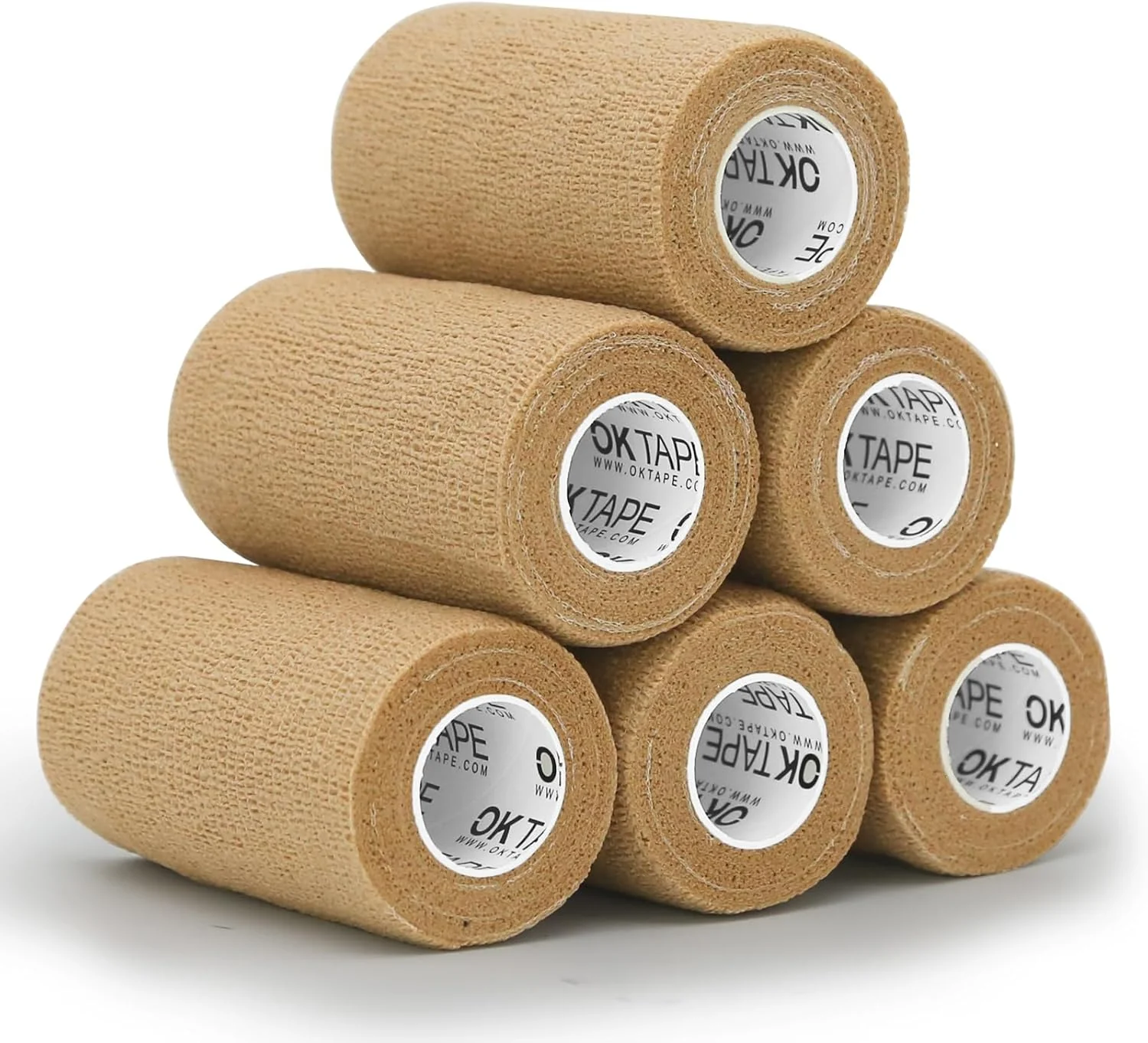 Soft OK TAPE Self Adherent Cohesive Bandages Wrap - 6Packs 4 x 5 Yards Non-Woven Self Adhesive Bandage Wrap for Thumb Finger Wrist Ankle Vet Wrap Bandages Tape Beige Official