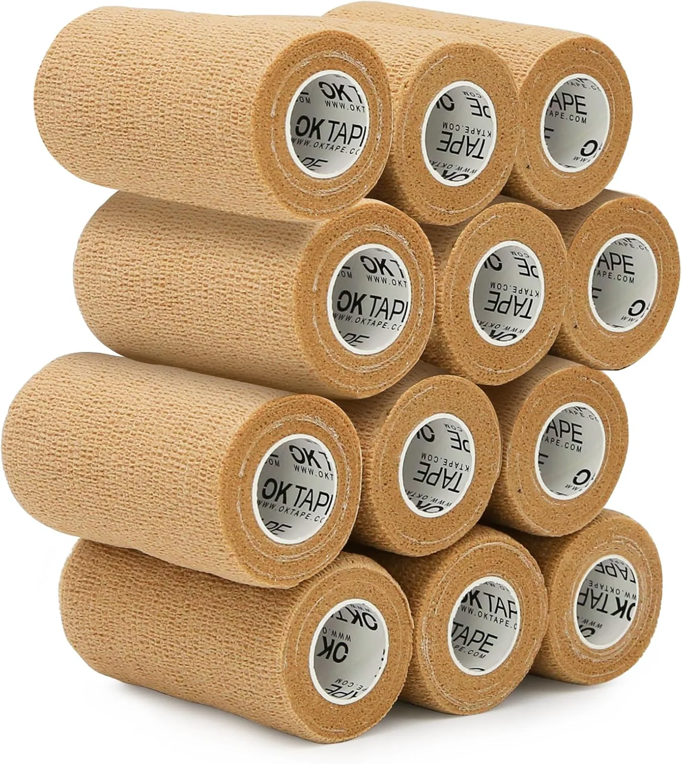 Original OK TAPE Self Adherent Cohesive Bandages Wrap - 12Packs 3 x 5 Yards Non-Woven Self Adhesive Bandage Wrap for Thumb Finger Wrist Ankle Vet Wrap Bandages Tape Beige Reliable