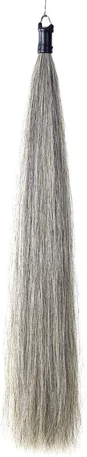 Natural Horse Tail Extensions with Braided Horsehair Loop Blunt Cut Bottom 34-36 inches Long and 1 lb Weight Med Gray Modern