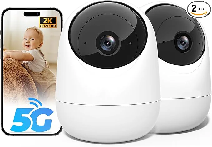 Original Rraycom 2Pack 2K Security Camera Indoor 5G 2.4 GHz Wi-Fi Baby Monitor Pet Dog Camera 360-Degree for Home Security Smart Motion Tracking 24 7 Live View Night Vision Compatible with AlexaAbout ThisOverview Soft