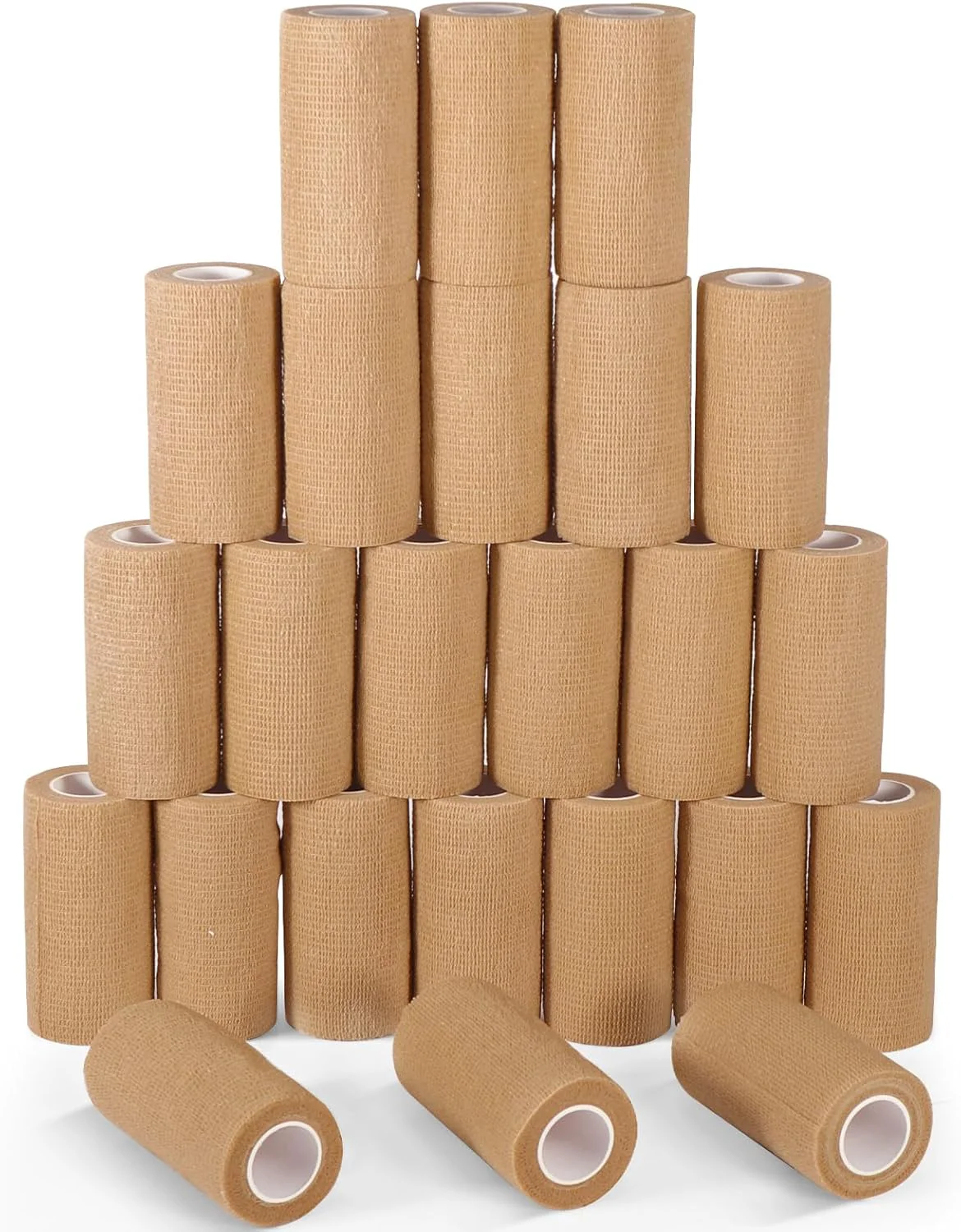 Official LDIWEE 24 Pack 4 Inch Self Adhesive Bandage Wrap - 5 Yard Cohesive Athletic Tape for First Aid Medical Sports Ankle Wrist Sprains Vet Wrap Brown Elegant