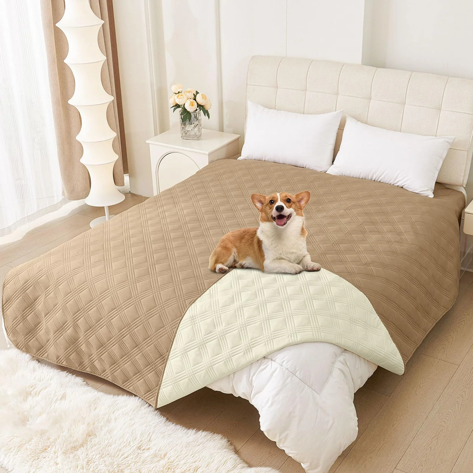 Clean hyha Waterproof Dog Blanket — Reversible Washable Sofa Cover for Dogs Cats 82x120 Camel Beige Modern