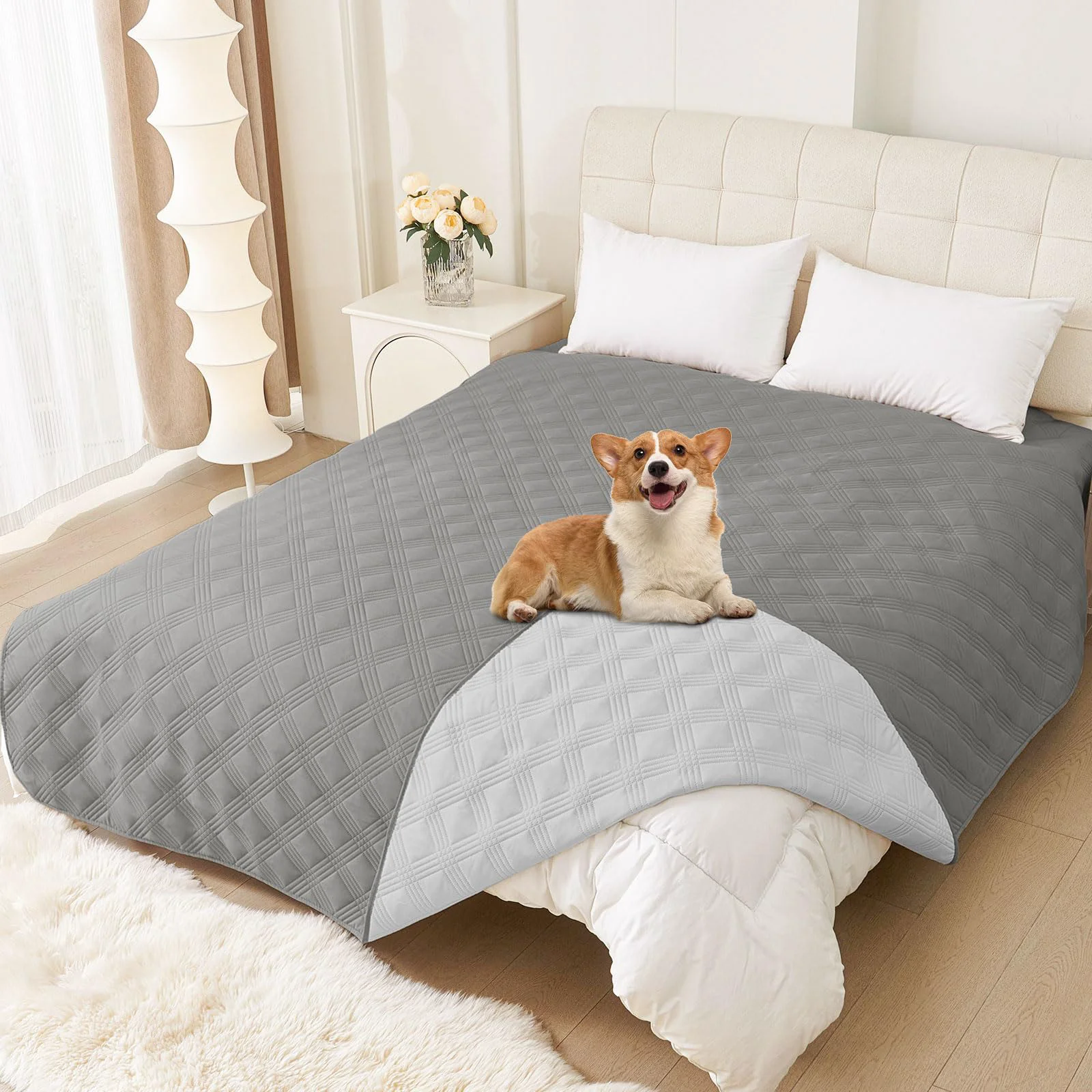Classic hyha Waterproof Dog Blanket - Reversible Washable Sofa Protector 82x102 Grey Light Grey Unique