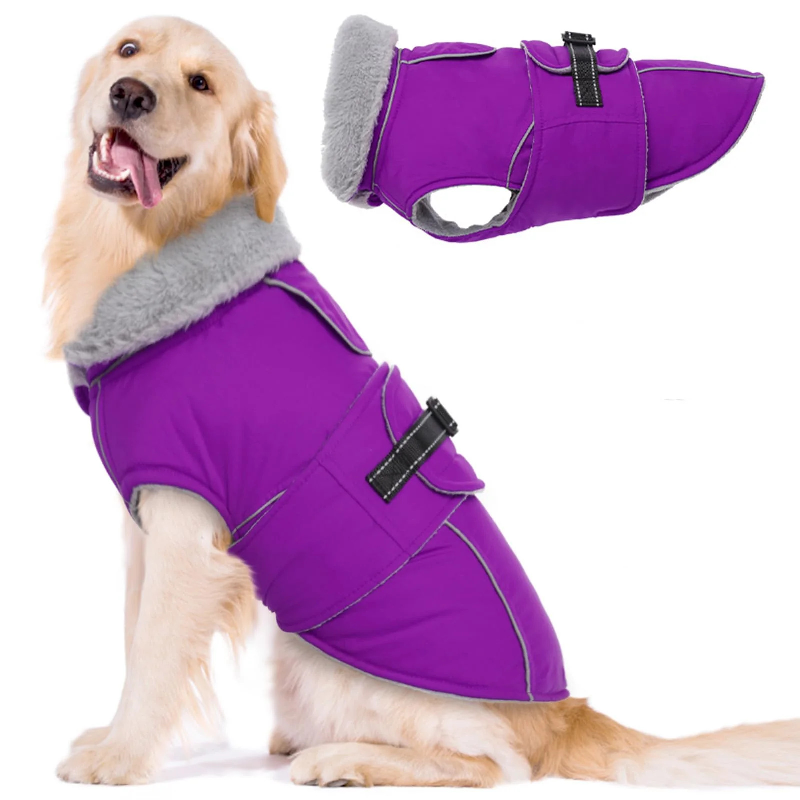 Advanced LeLePet Warm Dog Winter Coat for Large Dogs – Waterproof Reflective Fleece Vest XXL Purple Genuine