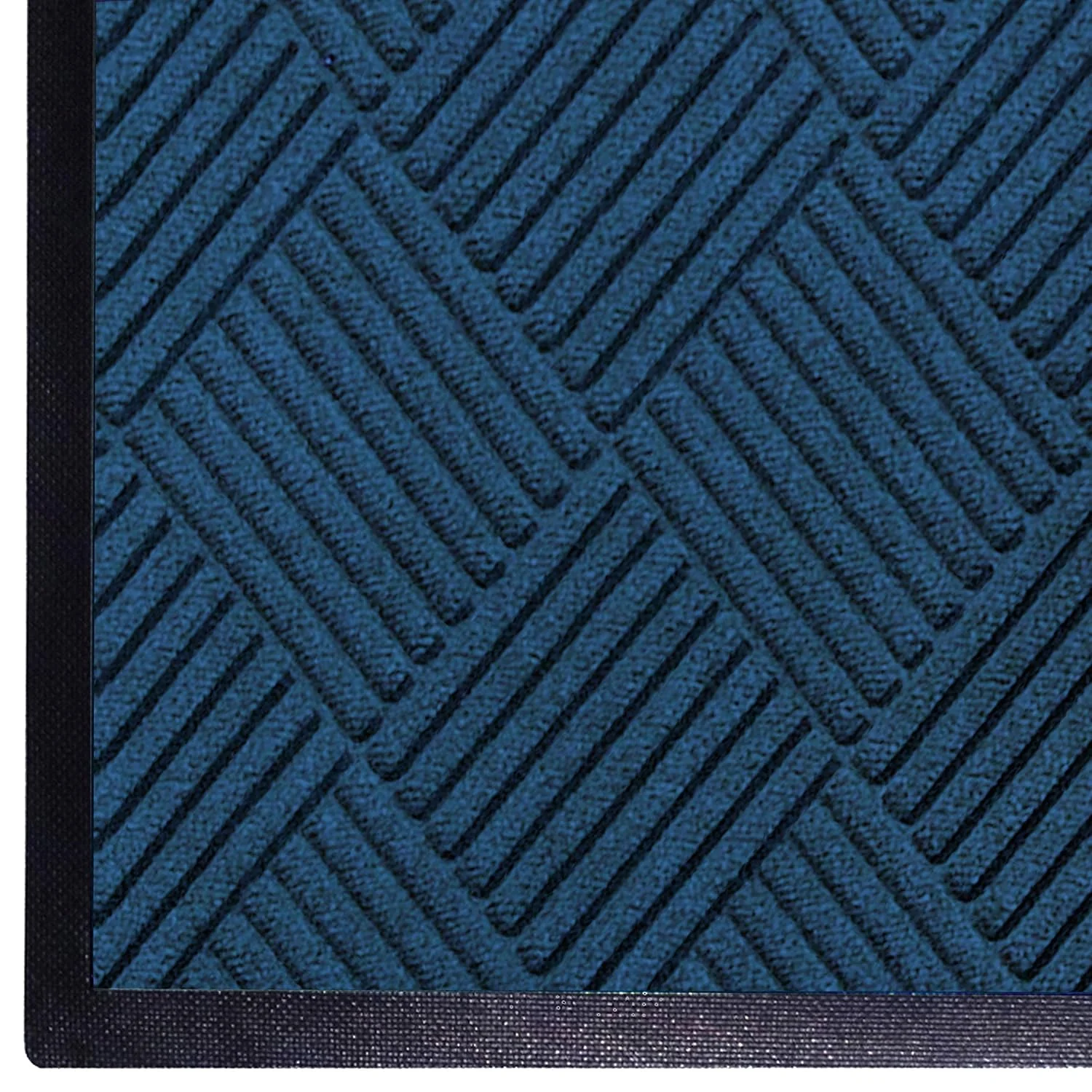 Durable WaterHog Diamond Commercial-Grade Entrance Mat with Rubber Border – Indoor Outdoor Quick Drying Stain Resistant Door Mat Navy 3' x 10' Clean