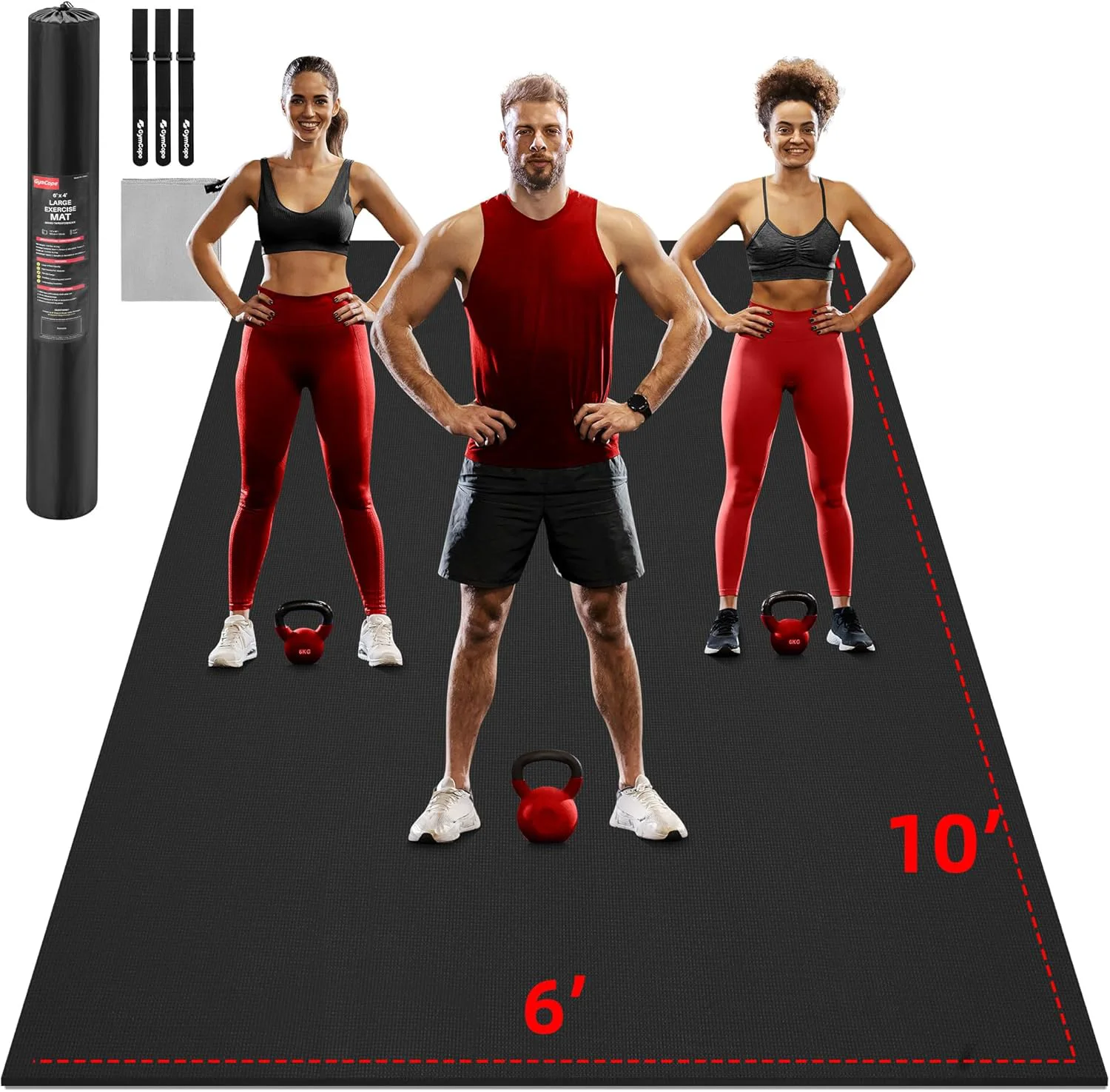 Optimized Extra Large Exercise Mat 10'x6' 9'x6' 8'x6' 7'x5' 6'x4' 8mm 10mm Thick Workout Mat for Home Gym Flooring Garage Shoe-Friendly High-Density MMA HIIT Weight Lifting Cardio Strength Comfortable
