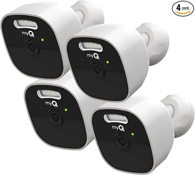 Outstanding myQ Outdoor Battery Camera 2K Camera Color Night Vision Spotlight Motion Alerts Live View with Two-Way Talk Wireless Weather-Resistant Outdoor White 4 PackAbout ThisOverview Sustainable