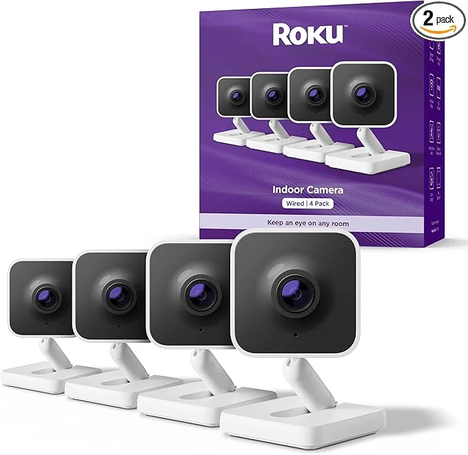 Detailed Roku Indoor Camera - Home Security - 4-Pack - Wired Security Camera Pet Monitor with 1080p HD Color Night Vision Compatible with Alexa Google Motion Sound Detection WDR WiFi 6About ThisOverview Fine