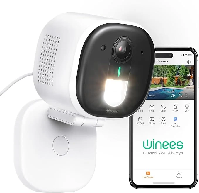 Excellent winees Security Cameras Outdoor Wired 2K Wi-Fi Cameras for Home Security 2.4G Indoor Camera Human Pet AI Detection Color Night Vision 2-Way Audio Support Cloud 128G SD Card StorageAbout ThisOverview Elegant