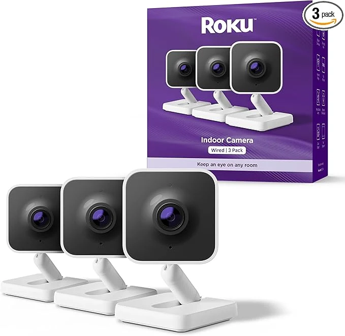 Reusable Roku Indoor Camera - Home Security - 3-Pack - Wired Security Camera Pet Monitor with 1080p HD Color Night Vision Compatible with Alexa Google Motion Sound Detection WDR WiFi 6About ThisOverview Organic