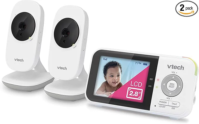 Genuine VTech VM819-2 Baby Monitor 2.8 Screen 2 Cameras 1000ft Range Night Vision 2-Way Audio Temperature Sensor Lullabies Secured Transmission No WiFiAbout ThisOverview Original