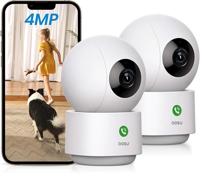 Long-Lasting aosu 4MP Security Camera Indoor - 2.5K Baby Monitor Pet Camera 360° for Home Security with 5 2.4 GHz Wi-Fi Router One-Touch Call Smart Motion Tracking 2 Pack About ThisOverview