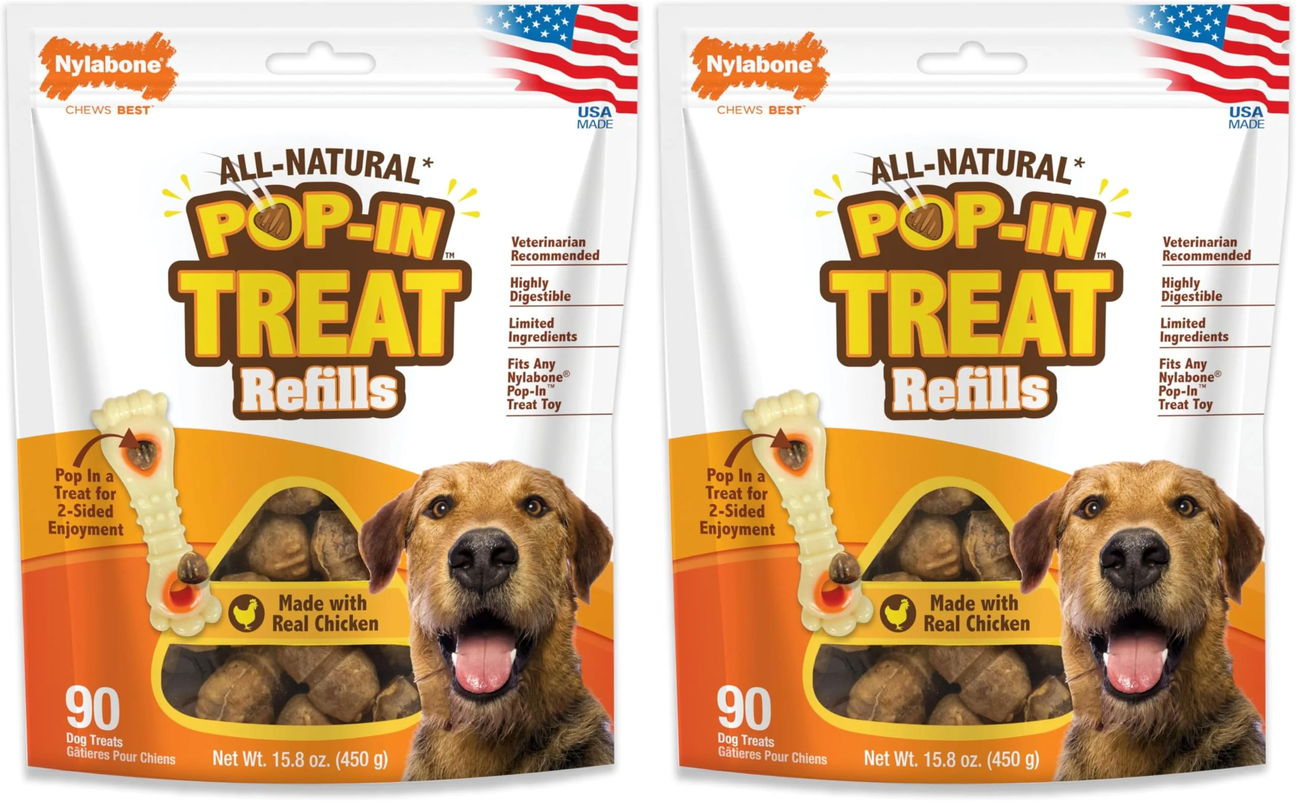 Enhanced Nylabone Pop-in Treat-Toy Refill Chews – All-Natural Chicken 90 Count Pack of 2 Optimized