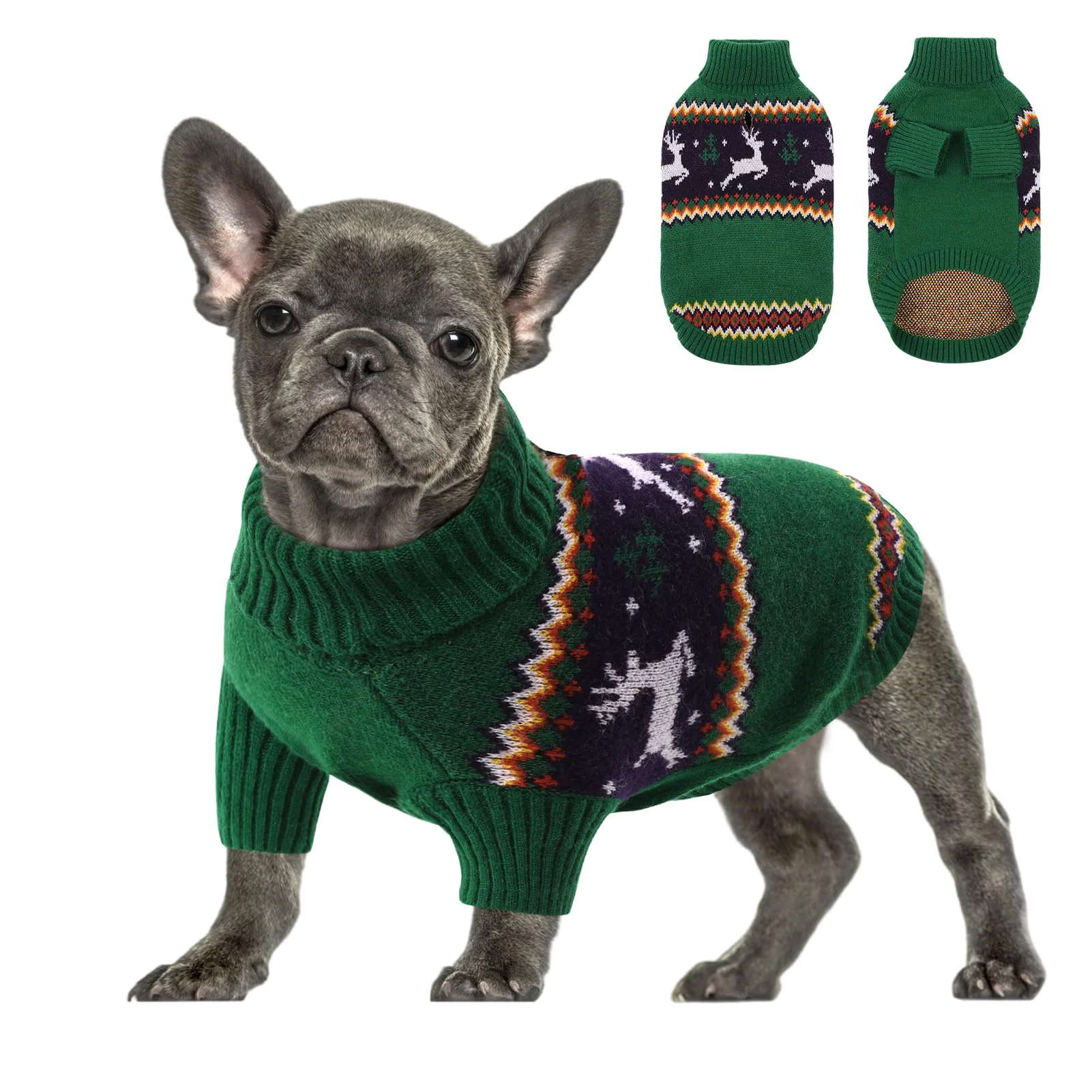 Classic Queenmore Dog Christmas Sweater - Turtleneck Knit Pullover with Reindeer Pattern for Small Dogs XL Warm Xmas Outfit Expertly Made