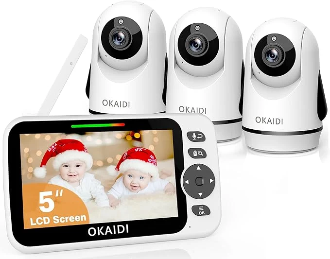 Modern OKAIDI Video Baby Monitor with 3 Cameras 5 Display Baby Monitor No WiFi 30H Battery and 1000ft Range 2-Way Talk 8 Lullabies Remote Pan-Tilt-Zoom Baby Camera for Baby Pet ElderlyAbout ThisOverview Elite