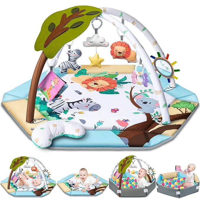 Environmentally Friendly Baby Gym Play Mat 8-in-1 Tummy Time Mat Ball Pit Natural