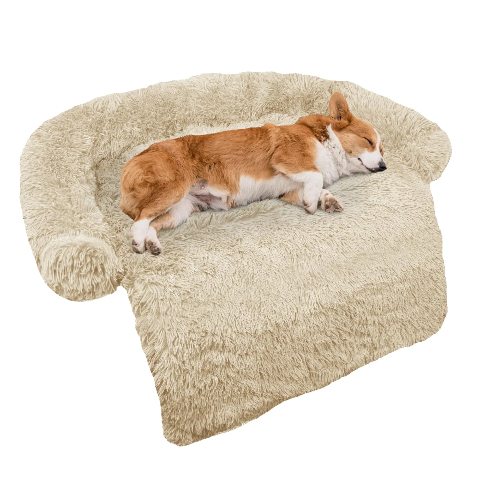 World-Class GGIB Calming Dog Bed – Fluffy Plush Mat with Removable Cover Medium Beige Lightweight
