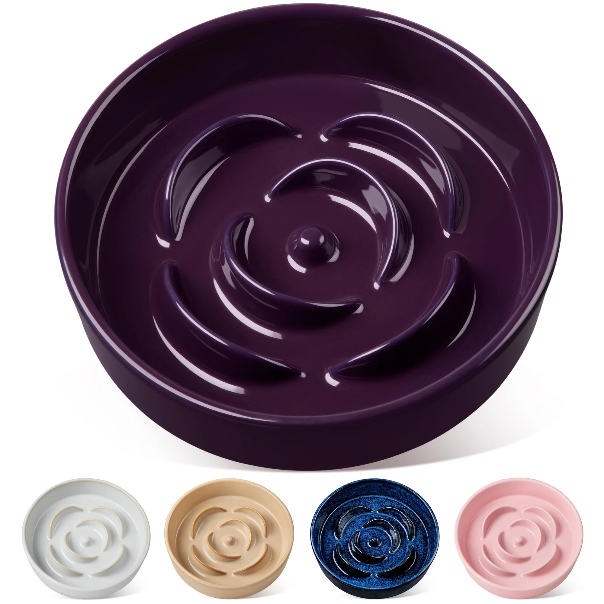 Versatile Vancasso Slow Feeder Dog Bowl - 3 Cups Ceramic for Large Breeds Dark Purple Modern