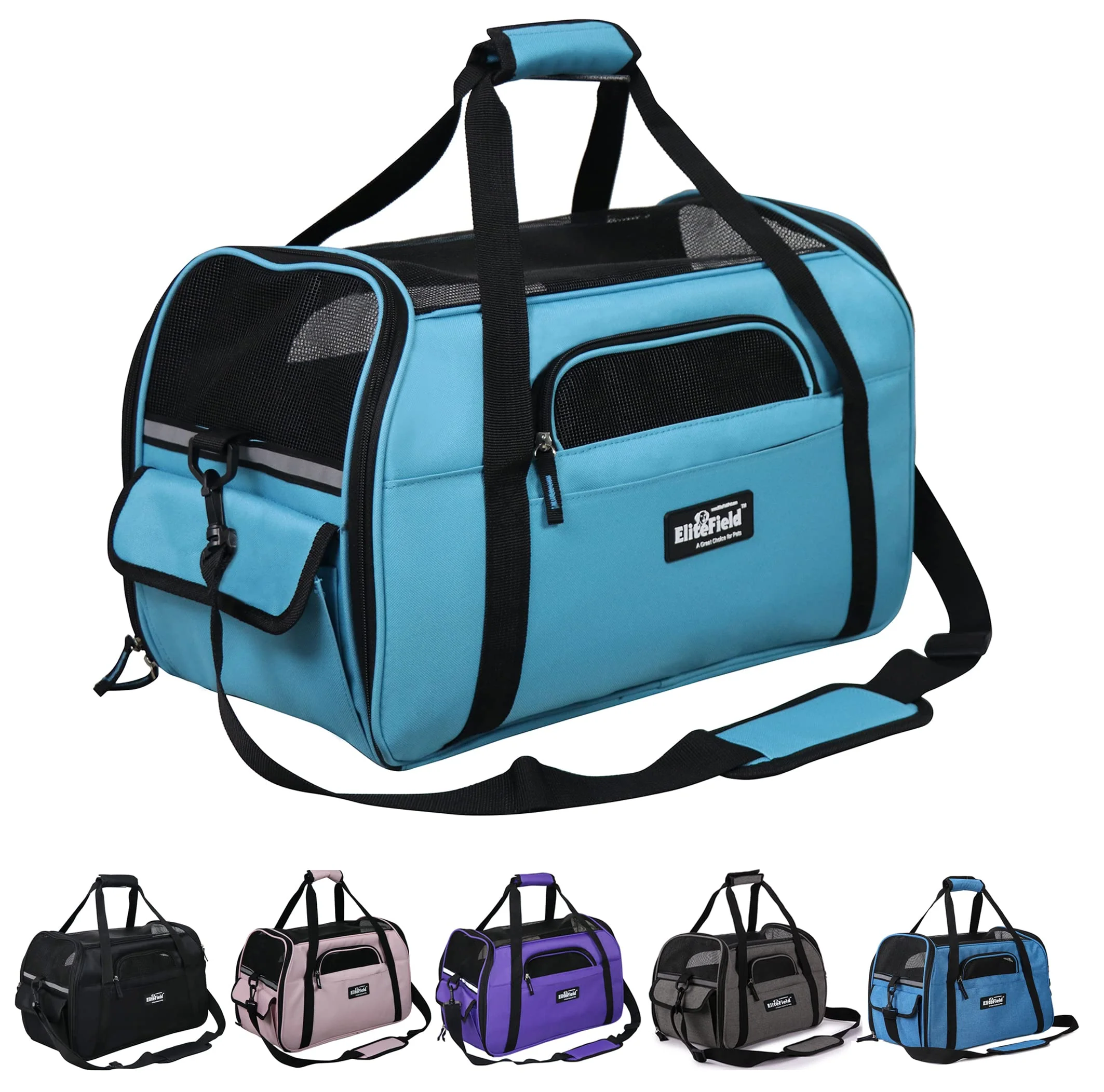 Certified EliteField Soft Pet Carrier X-Large 21 x 12 x 13 in – Airline Sky Blue 3-Year Warranty Recyclable