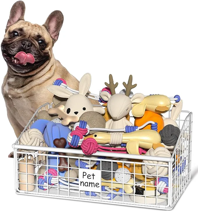 Carefully Designed Dog Toy Bin Toy Basket Metal Storage Box with Handles Dog Organizer Chew-Proof White Dog Toy Box Blankets Leashes Chest Puppy Dog Toy Storage Container Home Decor Pet Toys Dog CatAbout ThisOverview Healthy